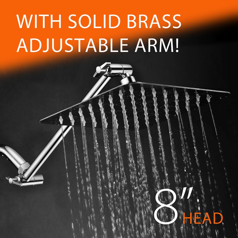 HotelSpa Large 8 inch Stainless Steel Slimline Square Rainfall Showerhead