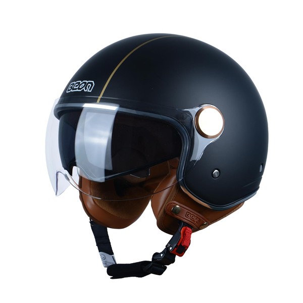 BEON Open Face Motorcycle Helmet for Adults, DOT Approved,3/4 Retro Vespa Helmet, Dual Visors Men's and Women's Motorbike Casco for Moped Scooter Cruiser Bobber and Chopper