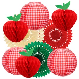 FYSUIMU Back to School Decorations Hanging Apples Lanterns Set Classroom Ceiling Hanging Decor Apples Honeycomb Hanging Paper Lanterns Tissue Paper Fans for First Day of School Party, 9Pcs