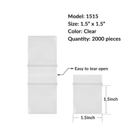 2000 Pcs Tiny Plastic Baggies, 1.5"x1.5" Clear Small Jewelry Storage Bags, Mini Zip Lock Baggies For Accessories, Crafts and Candy Storage