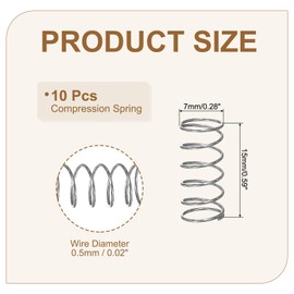 sourcing map Small Compression Spring 7 mm OD 0.5 mm Wire Diameter 15 mm Free Length 304 Stainless Steel Extension Spring for Shop Home Repairs DIY Projects (Silver Tone, Pack of 10)