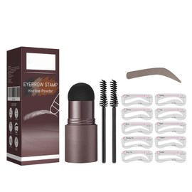 Eyebrow Stencil Kit, Eyebrow Stamp, Eye Brow Shaper with 10 Reusable Eyebrow Stencils ＆ 2 Eyebrow Pen Brushes, Professional Waterproof Brow Powder Stamp, 3 in 1 Hairline Shadow Powder (Dark Brown,#02)