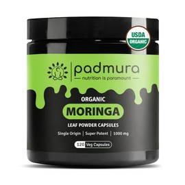 PADMURA PADMURA Organic Moringa Oleifera Leaf Powder Capsules 1000mg - for Immune Support, Lactation Support & Skin Health | USDA Organic Certified | Non GMO | Gluten Free | Vegan - 120 Veg Capsules
