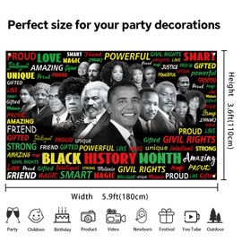 Black History Month Photo Booth Backdrop, Inspirational African American Wall Banner for Classroom, School Events & Party Decorations (5.9 x 3.6ft)