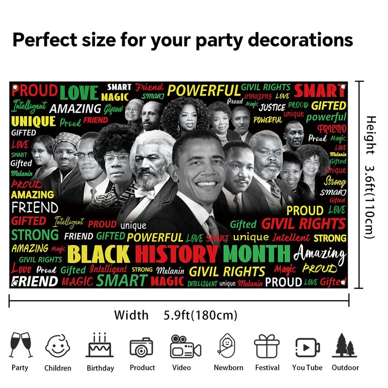 Black History Month Photo Booth Backdrop, Inspirational African American Wall