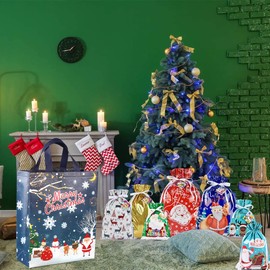 DOJoykey 5pcs Christmas Tote Bags, Blue Non-woven Fabric Gift Bags Large Size with Handle for Xmas Gift Delivering Shopping Party Decoration