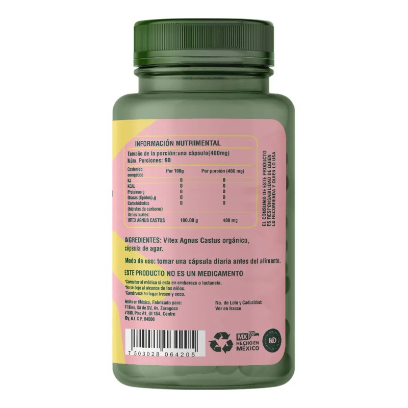 Vitex Orgánico 100% Puro Con 90 Cápsulas By Kind Origins