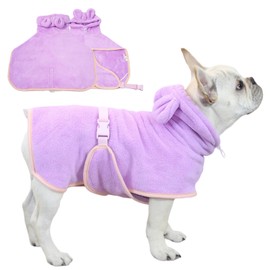 Fnaobai Pet Bathrobe for Dog Cat Absorbently Quick Drying Coat Cute Dogs Bath Towel Hooded Robe Adjustable Collar & Belly Strap for Pool Beach (Purple, Small)
