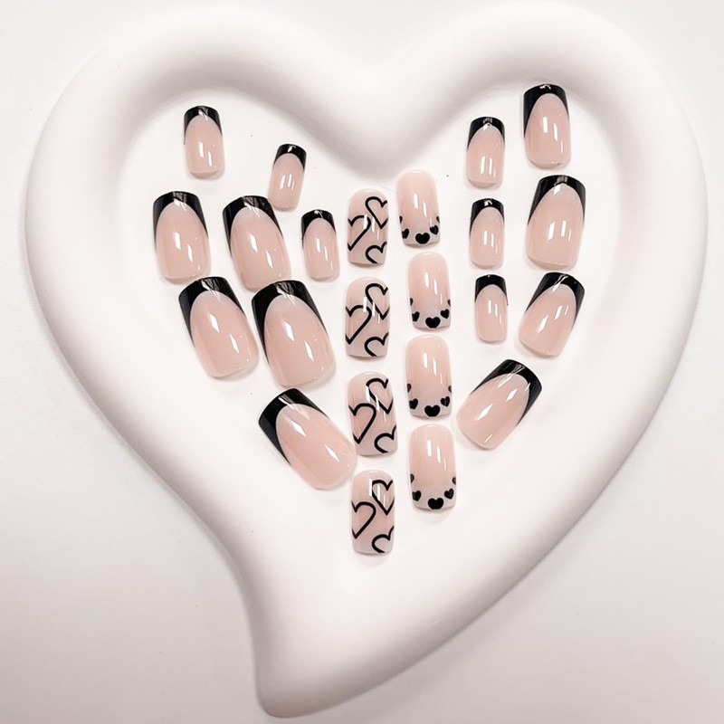 Goiern 24pcs French Tip Press On Nails Short Square Fake