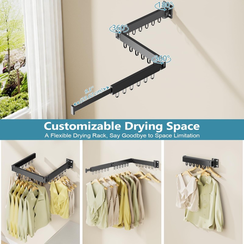 JAUREE Clothes Drying Rack Wall Mounted, Space-Saving Drying Rack Clothing,