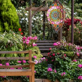 Aoedelyart - Rotuladores de viento para exteriores, mandala de la suerte, metal cortado con láser, diseño cinético de viento, regalo para Navidad, decoración de escultura de viento 3D de acero