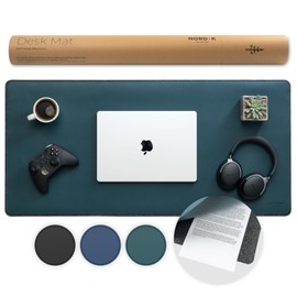 Nordik Felt and Leather Desk Mat Non-Slip - Green - 35 X 17 Inch - Dual Layer - Felt and Vegan Leather Desk Pad - Document Organizers - Blotter and Desktop Mat - Protector Laptop Matt for Desktop