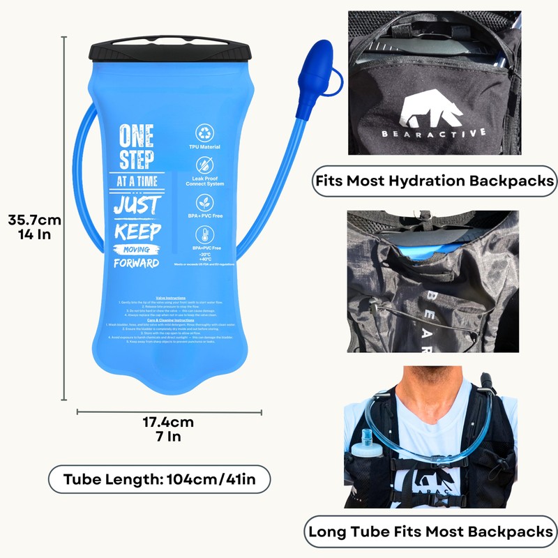 Bearactive Hydration Bladder, Water Bladder 2L for Running Backpack with