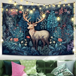 Hersillage Bohemian Tapestry Wall Hanging Unique Lucky Deer Aesthetic Tapestry Nature Landscape Tapestry Simple Vintage Wall Hanging Decor Tapestry Hippie Home Decor for Bedroom Living Room Dorm