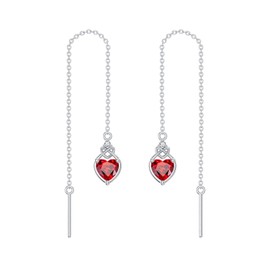 Herz keltischen Kont Granat rot Threader Ohrringe 925 Sterling Silber Januar Birthstone lange Kette Drop Ohr Linie Geburtstag Schmuck Geschenke für Frauen