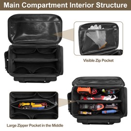 Rexmica 14-Inch Tool Bag with Anti-friction Bottom, Hand Tool Storage Organizer Bag for Men, Tactical Bag, Electrician Tool Bag, Multi-purpose Work Tote Bag for Repairman, Carpenters, Handyman, Black