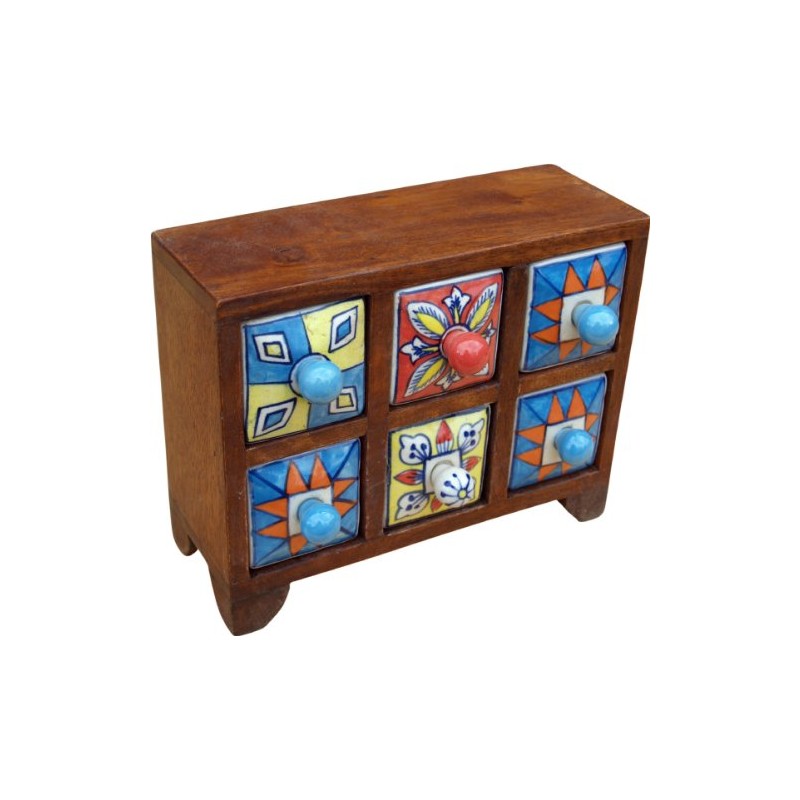 GURU SHOP Apothecary Cabinet with Colourful Ceramic Drawers, Spice Box,
