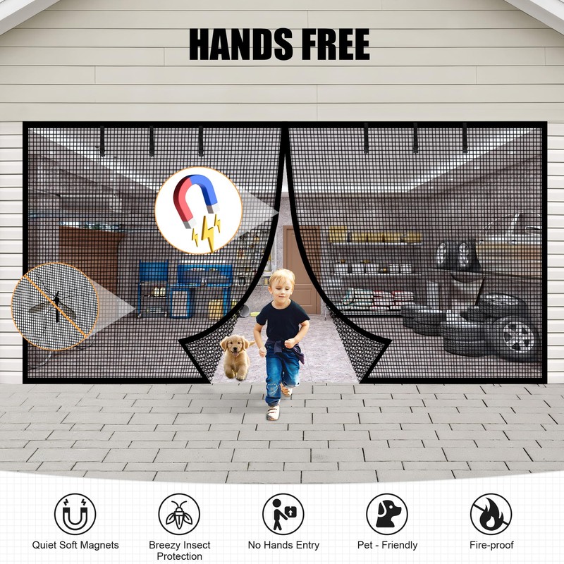 Garage Door Screen for 2 Car Garage-16x7FT Magnetic Garage Door