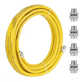 PLUMBINGMASTER 33ft 1/2 inch CSST Flexible Yellow Propane Gas line, Corrugated Stainless Steel 304 Hose, with Total 4 Male Adapter Fittings, Natural Grill Pipe kit