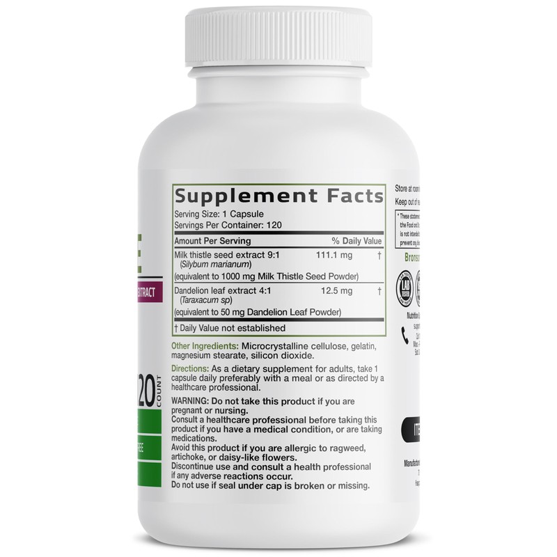 Bronson Milk Thistle Silymarin Marianum & Dandelion Extract Liver Health