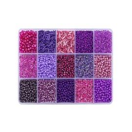 Boho Style Multicolor Ombre Glass Beads, 1 Box 15 Grids Glass Beads, Professional DIY Supplies for Necklace & Bracelet Making:_Dim Gray_one-size