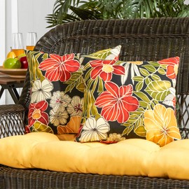 South Pine Porch Aloha Black Floral 17-inch Square Accent Pillow, Set of 2, 2 Count
