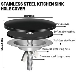 Kitchen Sink Hole Cover Stainless Steel Faucet Hole Covers 2 Inch Sink Sprayer Hole Cap Sink Tap Hole Plate Stopper Cover Blanking Metal Plug (Black)