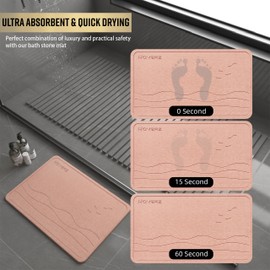 Homerz Stone Bath Mat & Shower Mat – Non-Slip Diatomaceous Earth Quick-Dry Mat – Super Absorbent, Eco-Friendly Bathroom Floor Mat with Minimalist Design (23.6" x 15.3") (Pink)