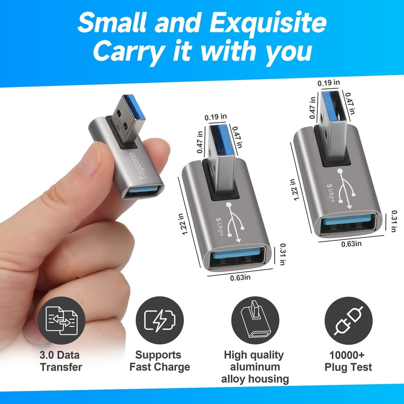 90 Degree USB 3.0 Adapter 2 Pack, Middle (Left and