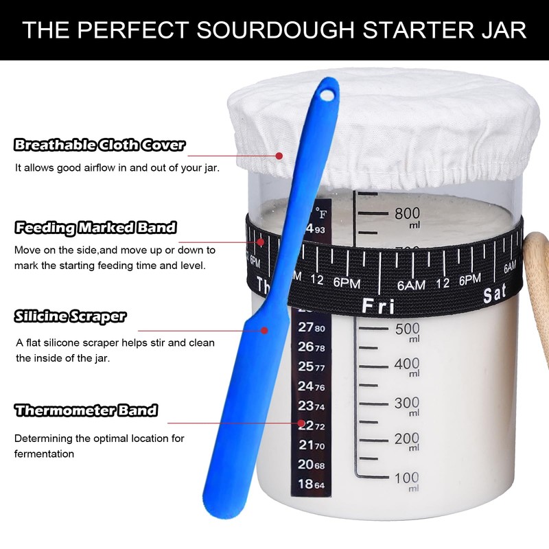 34oz Sourdough Starter Kit,Large Capacity Glass Sourdough Starter Jar, Reusable