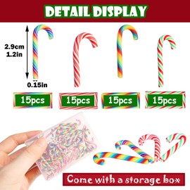 HADDIY Christmas Mini Candy Canes Decorations,60 Pcs Polymer Clay Canes Miniature Fake Candy Charms for Dollhouse Craft and Embellishments-No Hole