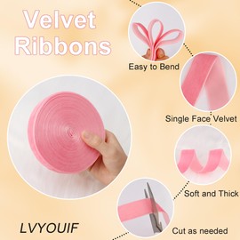 Velvet Ribbon Pink 1 Inch (25mm) 10 Yards Manjonzic Single-Sided Velvet Ribbon Trim Perfect for Christmas Trees Gift Wrapping Bouquets Wedding Decor