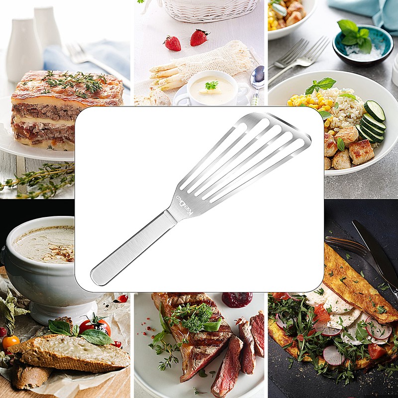 KSENDALO Thin Fish Spatula Stainless Steel -Flexible Slotted Egg Flipper