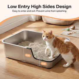 Stainless Steel Cat Litter Box, 17.5" L x 13.6" W x 6" H