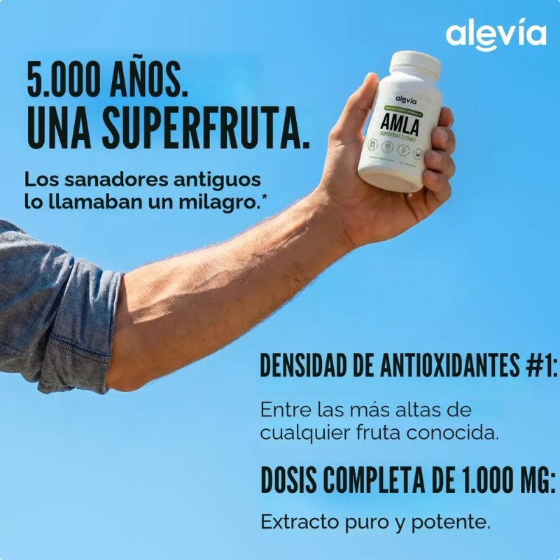 2pcs Alevia Amla 1000mg Extracto 60 Cápsulas Sin Sabor