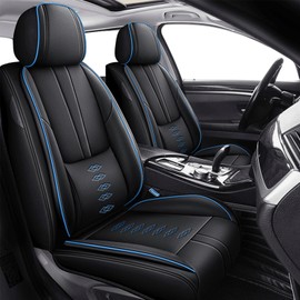 Leather Seat Covers for Honda CRV 2007-2024 2025,Premium Car Seat Covers Front Set,Waterproof Car Seat Protectors with Airbag,Comfort Interior Cover Seats for Cars(Black+Blue)