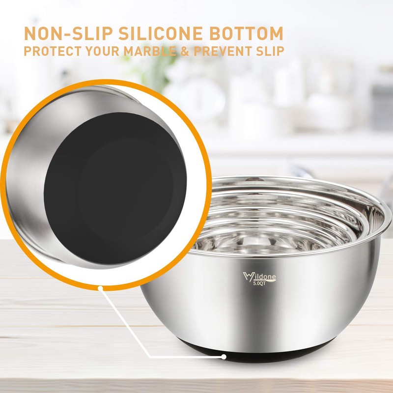 Mixing Bowls Set of 5, Wildone Stainless Steel Nesting Bowls