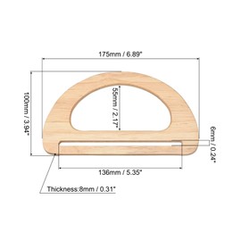 sourcing map Wooden Purse Handles, 175mm 2Pcs D Shape Handbag Handle Replacement Accessories for Purse Making DIY Handmade Beach Bag Straw Bag, Light Brown