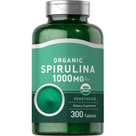 Organic Spirulina 1000mg 300Tabs Vegeterian/Non-GMO/Blue Algae Superfood Amino