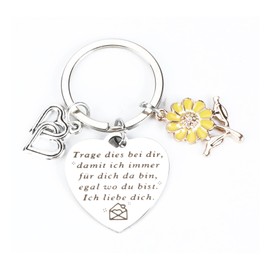 OBEISN Stainless Steel Keyring with Sunflower and Heart, Elegant, Inspirational Gift for Women, Ideal Small Gift for Birthday, Perfect for Best Friends, Women Gift, silver