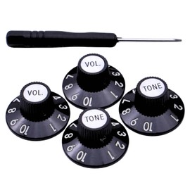 KHLESBY Set of 4 Witch Hat Knobs with Set Screw Guitar Bass Knobs 2 Volume 2 Tone Silver Gold Reflector and Screws Black Silver White for 72 Telecaster Custom or Guitar Amplifiers (Black Silver)
