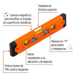 Truper NT-9 Nivel torpedo magnético 9" cuerpo plástico ABS, color, pack of/paquete de 1