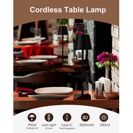 zeyork Cordless Table Lamp, Rechargeable Table Lamp with Touch Dimmable Control, Portable LED Desk Lamp for Indoor Patio (Black-Rectangle, 1)