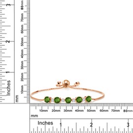 Gem Stone King 2.76 Ct Green Chrome Diopside G-H Lab Grown Diamond 18K Rose Gold Plated Silver Tennis Bracelet For Women