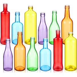 Zhehao 12 Pcs Colored Glass Bottles 6 Shapes Colorful Empty Wine Bottles Decorative Glass Bottle for Bottle Tree Garden Yard Outdoor Home Decor, 6 Assorted Colors