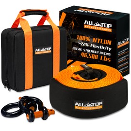 ALL-TOP Extreme Duty Tow Strap Recovery Kit: 4inch x 20ft (46,500lbs) 100% Nylon and 22% Elongation Snatch Strap + 3/4 Heavy Duty D Ring Shackles (2pcs) + Storage Bag