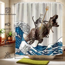 JMAHM Shower Curtain for Bathroom, 180x180 Waterproof Polyester Shower Curtains Animal with 12 Cooks Cath Curtains Bathroom Curtains (Colorful-Dinosaur, 180X180)