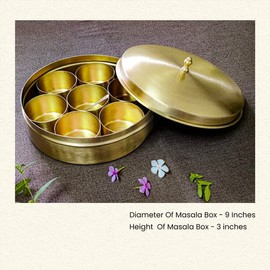 The Advitya Indian Spice Box Brass |Brass Masala Box Dabba Set | Plain Pattern | Food Spice Storage Rack I Storage Box Masala Dani | Kitchen Storage Spice Rack Spice Container With Lid 7 Compartments