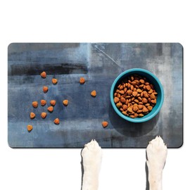 Dog Food Mats for Floors Absorbent, Cat Food Mat - Pet Cat Feeding Mat Quick Dry, Dog Bowl Mats for Water, Pet Supplies Feeding Placemat 16" x 24"Tie-dye Dark Blue
