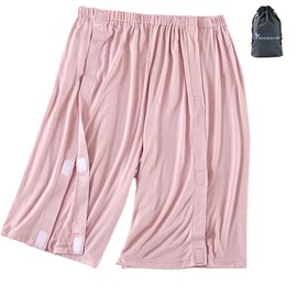 WEEOATAR Bedridden Patient Pants,Tear Away Pants with 2 Sides Magic Stickers for Post-Surgery,Incontinence Dialysis,Full Open Down Cotton Rip Off Pants for Hip Replacement(Woman Pink,Short,M)